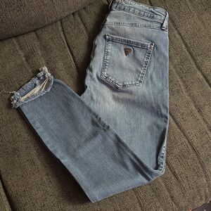 Light Blue Denim Jeans with Frayed Hem